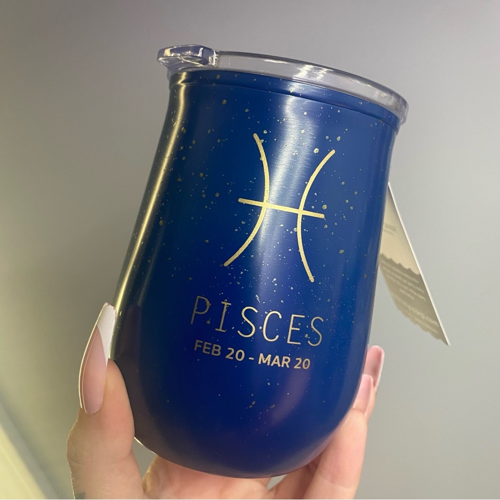 Ripl Blue & Gold Glitter Pisces Tumbler Cup with Lid